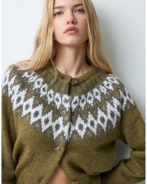 Aware Wool Blend Round Neck Fairisle Knitted Cardigan - Multicolor