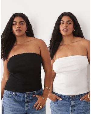 Brave Soul Brave Soul Curve 2-pack Ribbed Tube Tops With Side Split - Multicolor