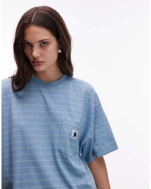 Carhartt Camiseta A Rayas De Manga Corta Con Bolsillo Brodina De - Azul
