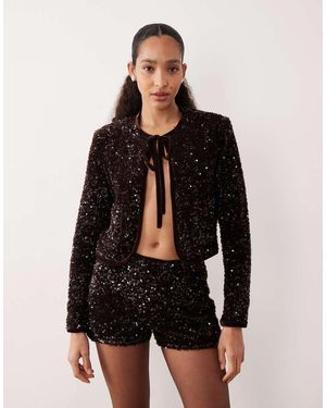 Mango Sequin Tie Front Jacket Co-ord - Black