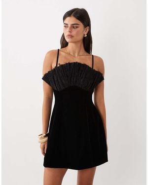 ASOS Premium Velvet Structured Mini Dress With Lace Bust Detail - Black