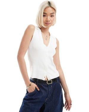 Vero Moda Rib Knitted Sleeveless Polo Top - White