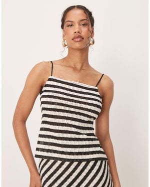 Mango Slim Fit Fine Knit Tie Back Striped Top Co-Ord - Black
