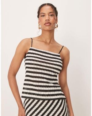 Mango Slim Fit Fine Knit Tie Back Striped Top Co-Ord - Black