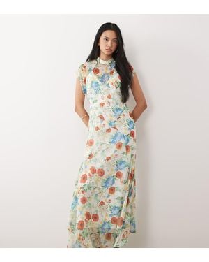 ASOS Asos Design Tall High Neck Hanky Hem Chiffon Maxi Dress - Metallic