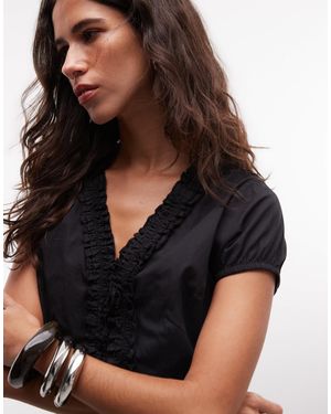Collusion Blouse à manches courtes et volants - Noir