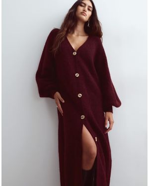 ARRANGE Alpaca Knit Balloon Sleeve Button Through Maxi Dress - Red