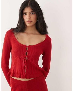 Miss Selfridge Knitted Scallop Cardigan With Frill Detail Co Ord - Red