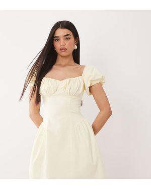 Kaiia Exclusive Cotton Milkmaid Puff Sleeve Hip Pleat Detail Mini Dress - Pink