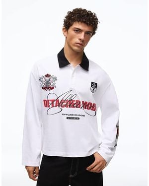 Bershka Boxy Long Sleeve Polo Shirt - White