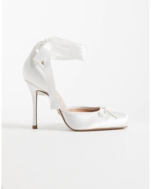 Steve Madden Larina Heeled Square Toe Ballerinas With Satin Straps - White
