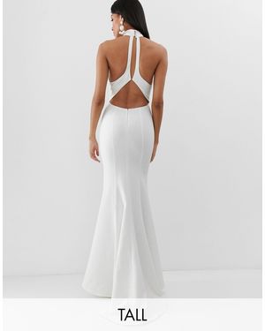 Jarlo High Neck Trophy Maxi Dress With Open Back Detail - White