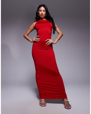 Aria Cove Double Sculpted Slinky Tie Shoulder Detail Bodycon Maxi Dress - Red