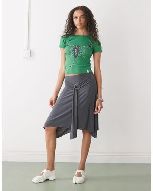 Collusion Falda Midi Gris De Talle Bajo Con Detalle De Anilla De - Verde