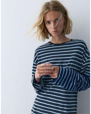 Pull&Bear Striped Long Sleeve T-shirt - Blue