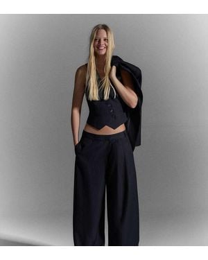 Bershka Petite Crossover Waist Loose-fitting Trousers - Grey
