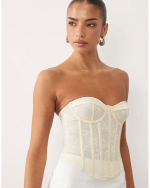 ASOS Lace Mix Detailing Corset Top With Boning - Natural