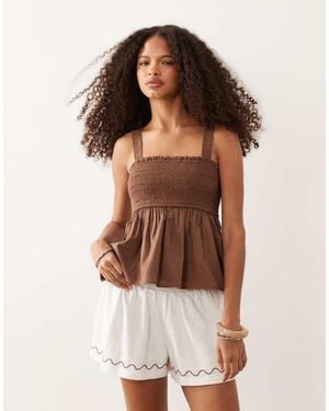 Abercrombie & Fitch Smocked Blouse With On/off Shoulder Sleeves - Brown