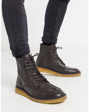 SELECTED – Scotch Grain – e Schnürstiefel mit Kreppsohle - Schwarz