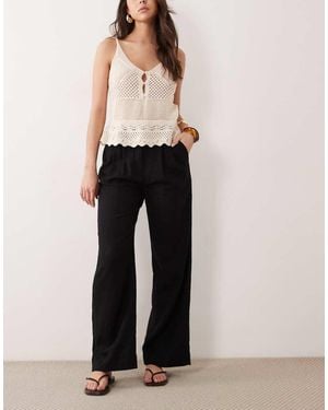 Abercrombie & Fitch Wide Leg Linen Rich Trousers - Black