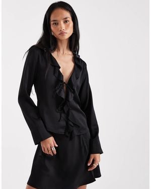 ONLY Satin Tie Front Top Co-ord - Black