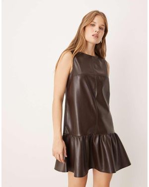 Gina Tricot Mini Pu Dress - Brown