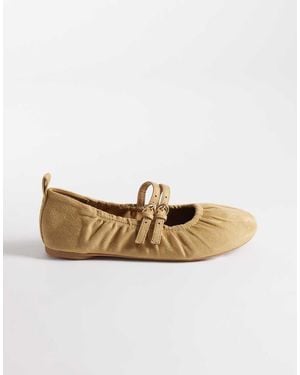 London Rebel Mia Strappy Ruched Ballet Flats - Natural