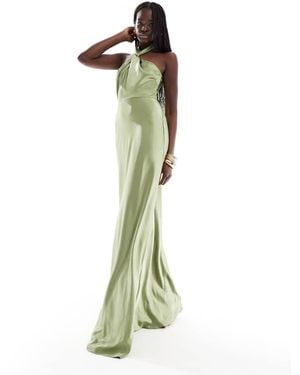 Six Stories Bridesmaid Halter Neck Satin Maxi Dress - Green