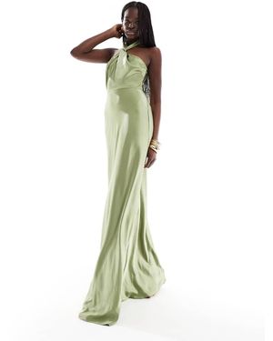 Six Stories Bridesmaid Halter Neck Satin Maxi Dress - Green