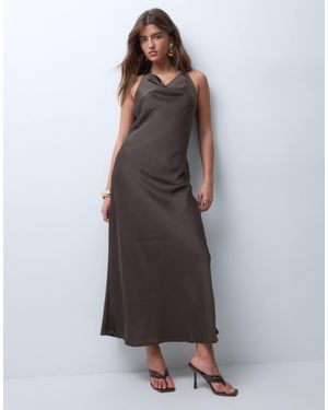 Y.A.S Neckholder-satin-maxikleid zum binden im rücken - Braun