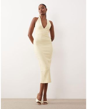 Vesper Vestido Midi Con Cuello Halter Ancho Y Detalle De Lazada De Bengalina - Neutro