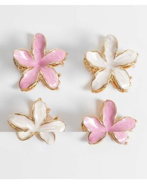 Accessorize Set Van 4 Haarclips Met Emaille Bloemen - Roze