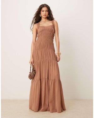 ASOS Shir Tie Ruffle Trim Maxi Dress - Natural