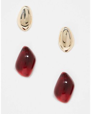 ASOS Two Pack Stud Earrings With Molten Design - White