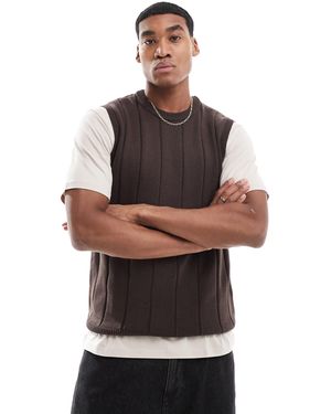 Threadbare Ribbed Crew Neck Knitted Singlet - Gray