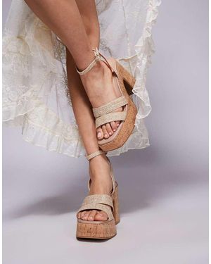 South Beach Sandalen Met Hak Van Raffia En Kurk - Grijs