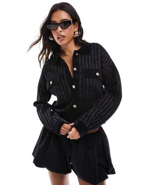 Morgan Cardigan Nero Pied De Poule Con Tasche E Bottoni Color Oro