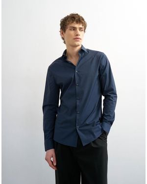 TOPMAN Slim Fit Long Sleeve Formal Stretch Shirt - Blue