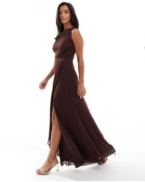 TFNC London Bridesmaid Chiffon Maxi Dress With Wrap Skirt - Brown