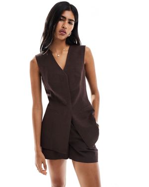 ASOS Linen Blend Tailored Longline Vest - Black