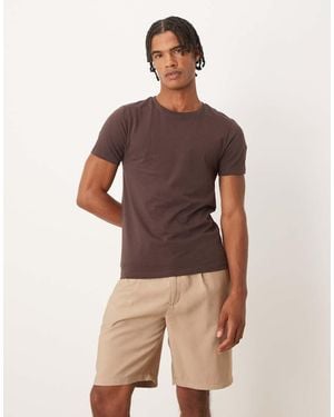 ASOS Straight Fit Linen Look Chino Short - Brown