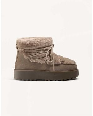 Oysho Faux-Fur And Split-Leather Lace-Up Boots - Brown