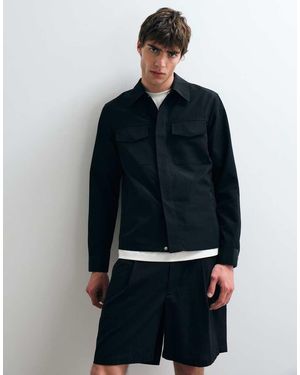 ASOS COLLECTIVE Relaxed Long Sleeve Utility Shirt - Blue