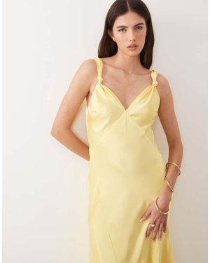 Never Fully Dressed Sofia Satin Knot Strap Bias Cut Maxi Dress - Yellow