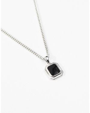ASOS Collana Argentata Con Pendente Squadrato Con Pietra Nera - Bianco