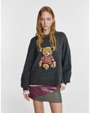 Pull&Bear Bear Graphic Jumper - Grey