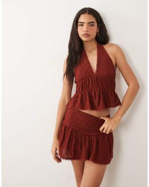 ASOS Broderie Mini Skirt With Lace Trim Detail - Red