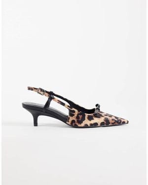 Asos Design Wide Fit Skippy Bow Detail Slingback Kitten Heel Shoes - White