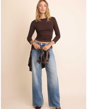 Stradivarius T-shirt mit u-boot-ausschnitt und 3/4-ärmeln - Blau