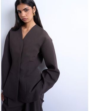 TOPSHOP Ovoid Collarless Suit Blazer - Black